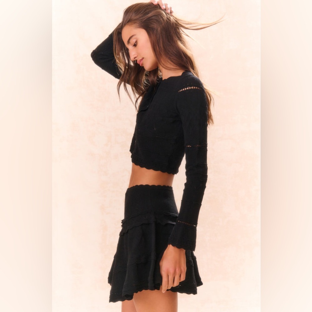 LOVESHACKFANCY MEDIA POINTELLE KNIT CARDIGAN IN BLACK, brand new, never worn. - Picture 4 of 14